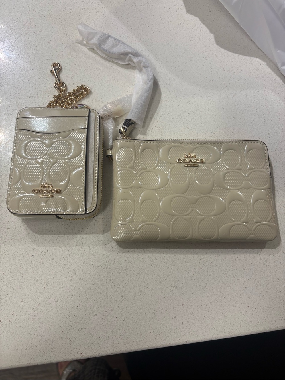 Coach Cream Patent Leather Wristlet and Card Case Duo